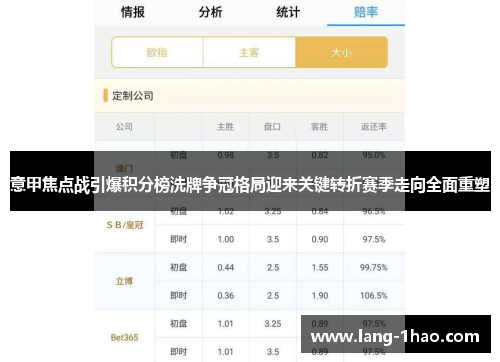 意甲焦点战引爆积分榜洗牌争冠格局迎来关键转折赛季走向全面重塑