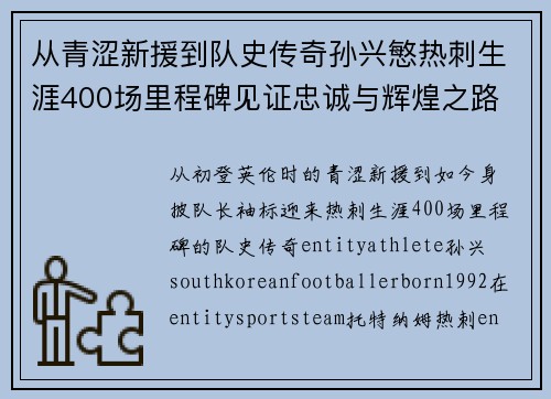 从青涩新援到队史传奇孙兴慜热刺生涯400场里程碑见证忠诚与辉煌之路 ⚽🔥