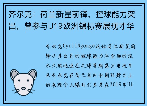 齐尔克：荷兰新星前锋，控球能力突出，曾参与U19欧洲锦标赛展现才华